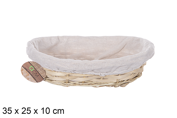 [112875] Cesta mimbre ovalada color miel con tela 35x25 cm
