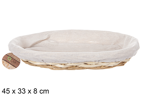 [112878] Cesto ovale in vimini color miele con tessuto 45x33 cm