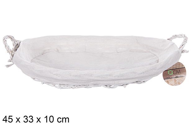 Cestino ovale bianco in vimini tessuto bianco con manici 45x33 cm