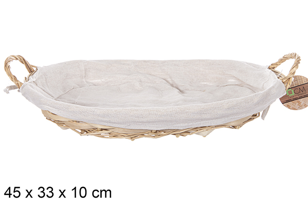 [112881] Cesta oval de vime com alças cor mel e tecido 45x33 cm
