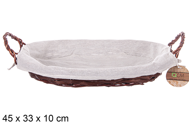 [112882] Cesto ovale in vimini con manici in mogano con tessuto 45x33 cm