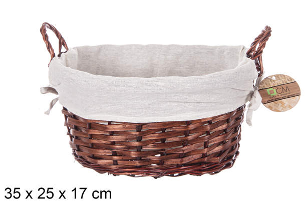 [112888] Cesta mimbre ovalada con asas color caoba con tela 35x25 cm