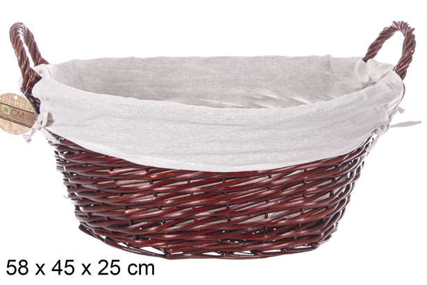 [112891] Cesta mimbre ovalada con asas color caoba con tela 58x45 cm