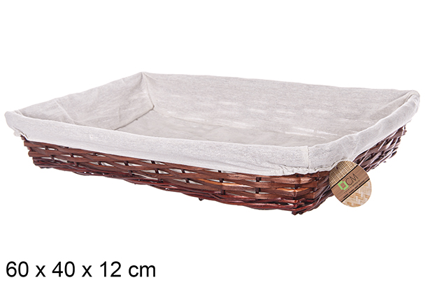 [112894] Cesto retangular de vime em mogno com tecido 60x40 cm