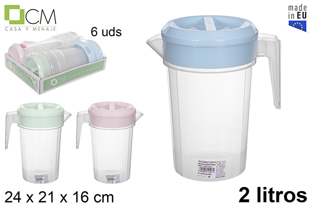 Plastic round jug with ​​pastel colors lid 2 l.