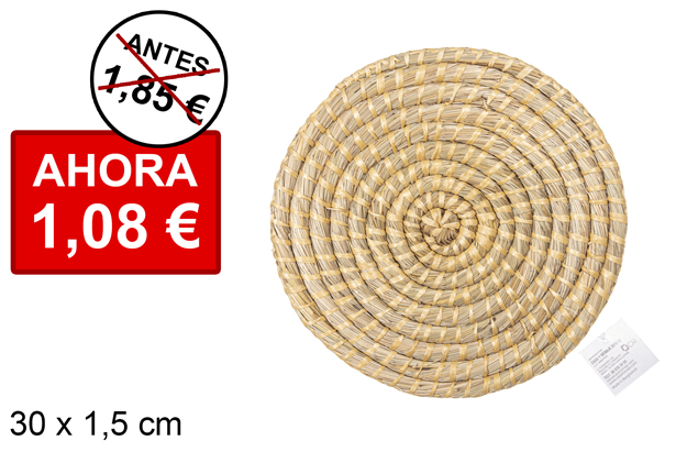 Dessous de plat maïs rond cousu en plastique naturel 30 cm