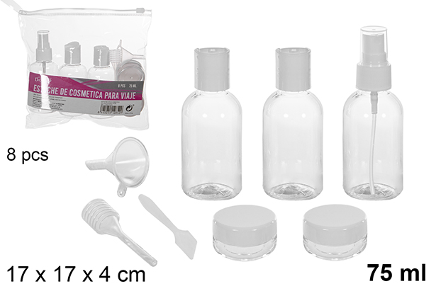 [112852] Estuche 8 piezas cosmetica de viaje blanco 75 ml