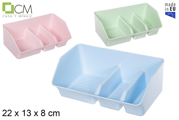 [114949] Porta spugnette in plastica a 3 scomparti in colori pastello