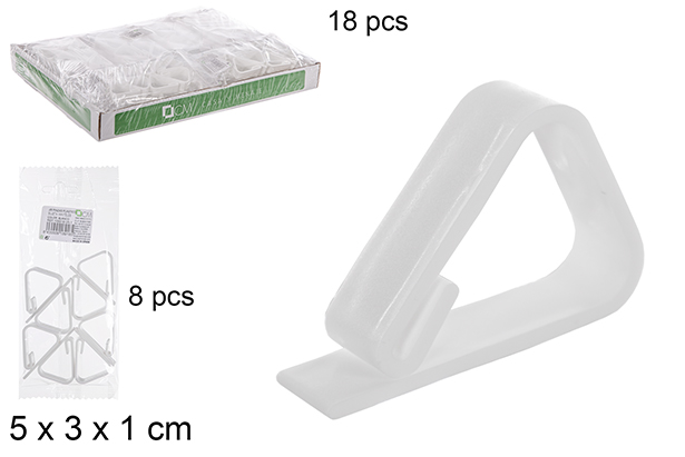 Pack 8 white plastic tablecloth clamps