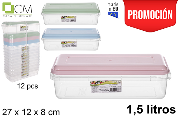 Lunch box rettangolare con coperchio color pastello 1,5 l.