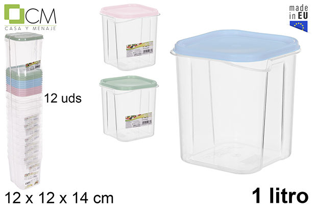 Fiambrera cuadrada colores pastel 1 l.