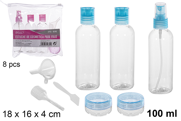 Estuche 8 piezas cosmética de viaje color surtido 100 ml