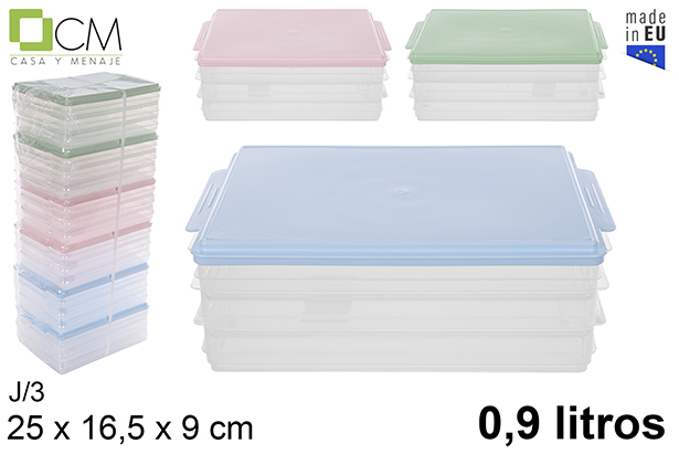 J/3 bandejas frigo 0.9l tapa color pastel