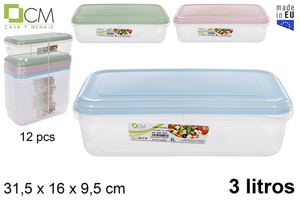 Lancheira retangular com tampa em tons pastel 3 l.
