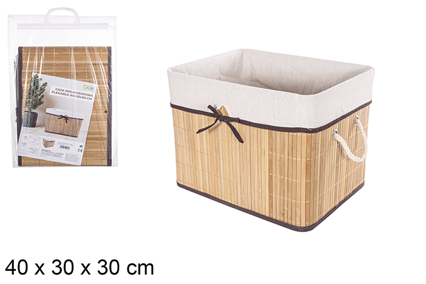 Scatola organizer pieghevole in bambù rivestita con fiocco naturale 40x30x30 cm