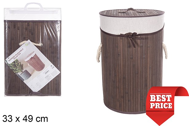 [112963] Ropero bambú plegable redondo con forro caoba 33x49 cm