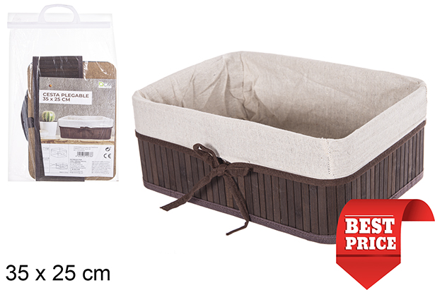 Rectangular folding bamboo basket lined with mahogany 35x25 cm