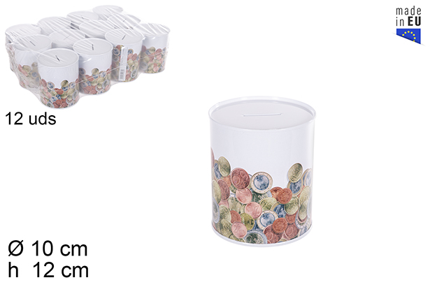 Coins metal piggy bank 10x12 cm