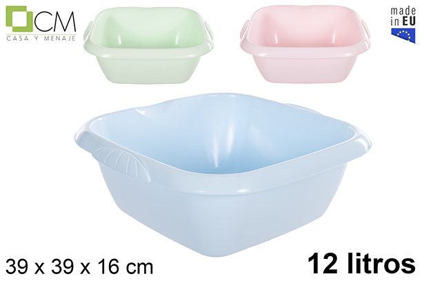 [112947] Barreño de plástico cuadrado colores pastel 12 l.