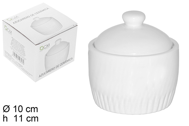 Zuccheriera con coperchio in ceramica bianca