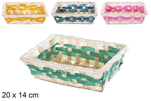 [112472] Cesto retangular de bambu com borda colorida 20x14 cm