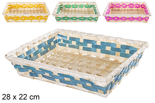 [112473] Cesta bambú rectangular cenefa colores 28x22 cm