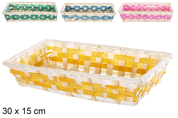 [112474] Cesta bambú rectangular cenefa colores 30x15 cm