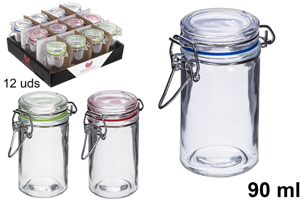 [113133] Barattolo tondo in vetro ermetico colori assortiti 90 ml