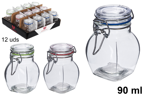 [113135] Bote cristal abombado hermético color surtido 90 ml