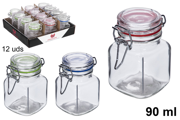 [113137] Barattolo quadrato in vetro ermetico colori assortiti 90 ml