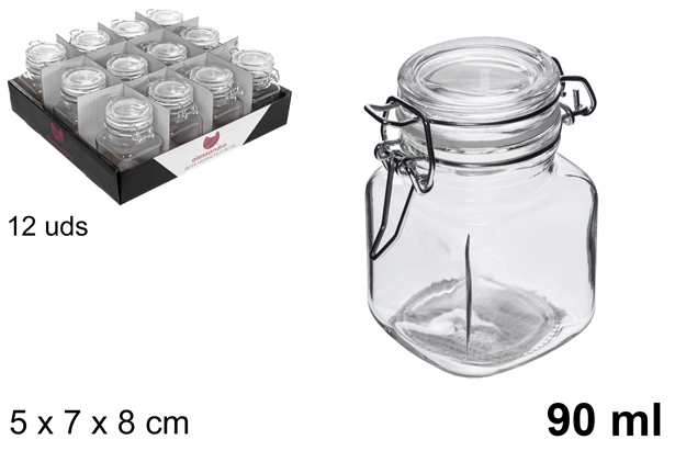 [113138] Bote cristal cuadrado hermético blanco 90 ml