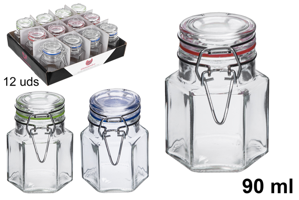 Bote cristal hexagonal hermético color surtido 90 ml