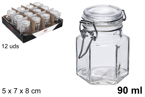 [113140] Bote cristal hexagonal hermético blanco 90 ml