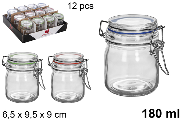 [113143] Barattolo tondo in vetro ermetico colori assortiti 180 ml