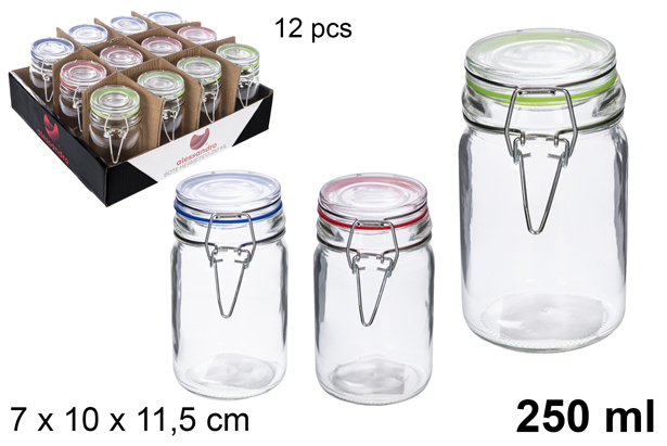 Frasco de vidro redondo hermético cores sortidas 250 ml