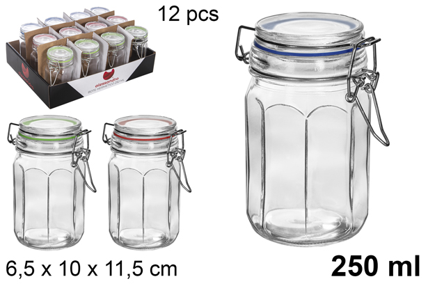 Pot en verre hexagonal hermétique couleurs assorties 250 ml