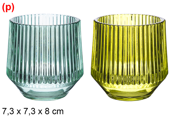 Tokyo glass candle holder, assorted colors 7.3x7.3x8 cm