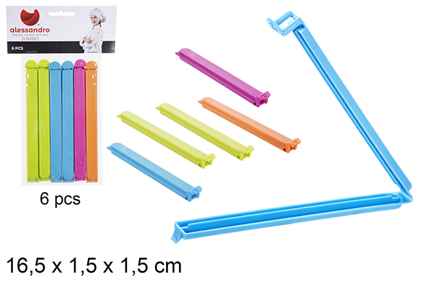 Pack 6 jumbo bag clips 16,5 cm