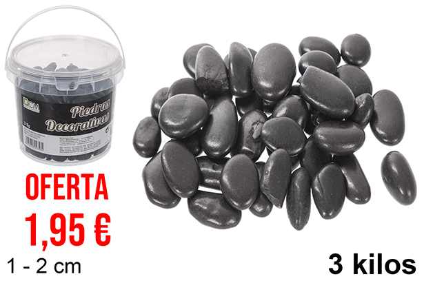 Jar with black decorative stones 1-2 cm (3 kg)
