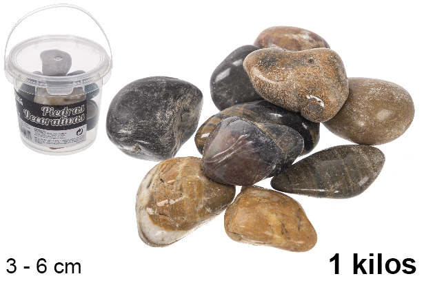 Bote con piedras decorativas color surtido 3-6 cm (1 kg)