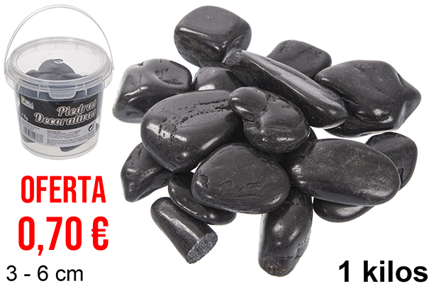 Jar with black decorative stones 3-6 cm (1 kg)