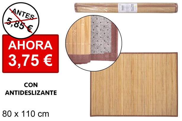 Alfombra bambú natural tiras 11 mm borde PP 80x110 cm