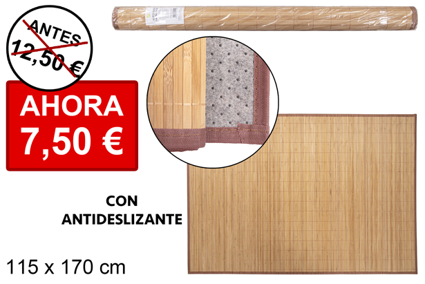 Alfombra bambú natural tiras 11 mm borde PP 115x170 cm