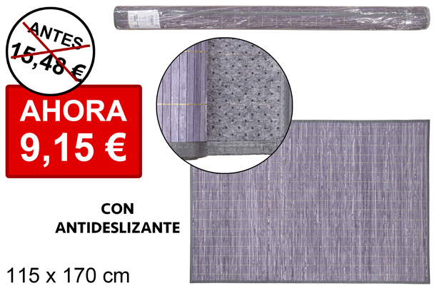 [114466] Tapis en bambou gris laminé avec bordure PP 115x170 cm