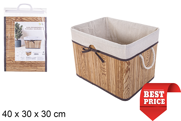 Caja organizadora bambú plegable natural forrada con lazo 40x30 cm