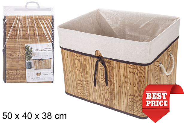 Boîte de rangement pliante en bambou naturel doublée d'un noeud 50x40 cm