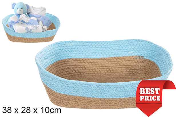 [114520] Cesta cuerda papel rectangular natural turquesa 38x28 cm