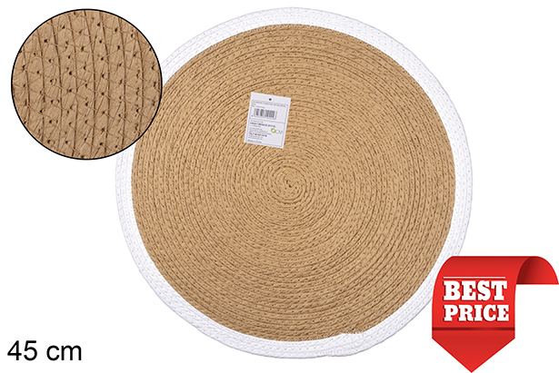 Dessous de plat en corde de papier naturel/blanc 45 cm