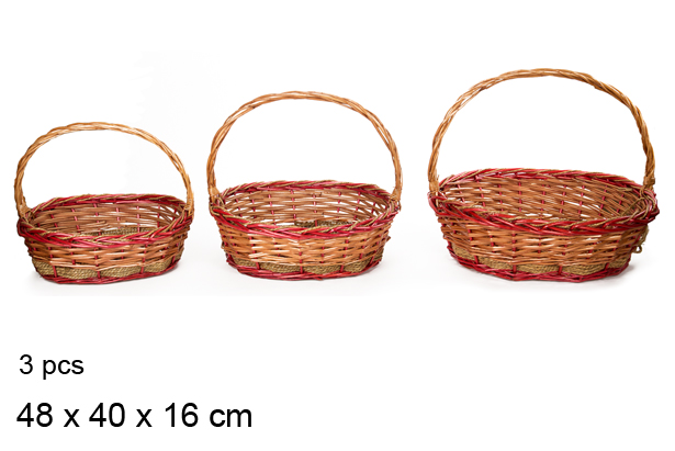 Pack 3 cestos de Natal vermelhos 48x40x16 cm