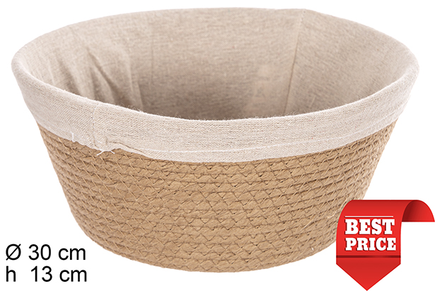Round natural paper rope basket with fabric 30 cm